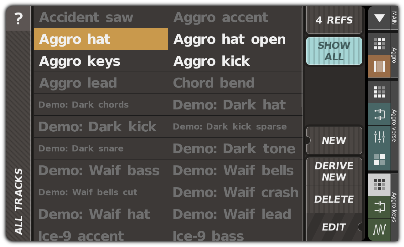 ALL TRACKS dialog