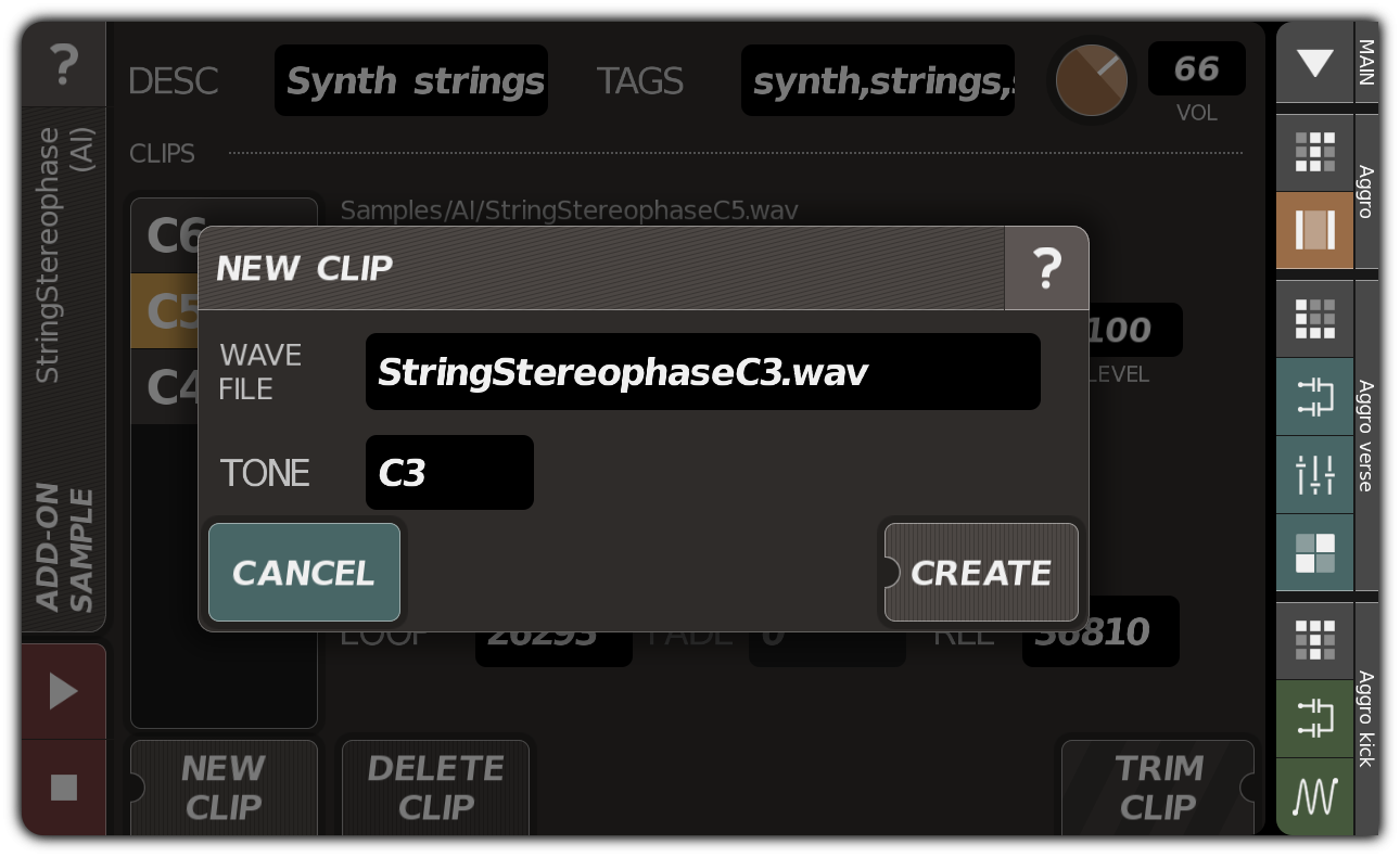 NEW CLIP dialog
