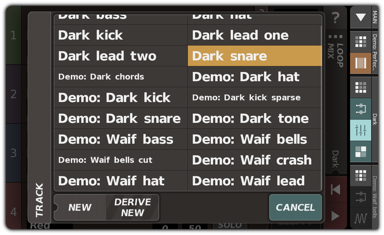 TRACK dialog