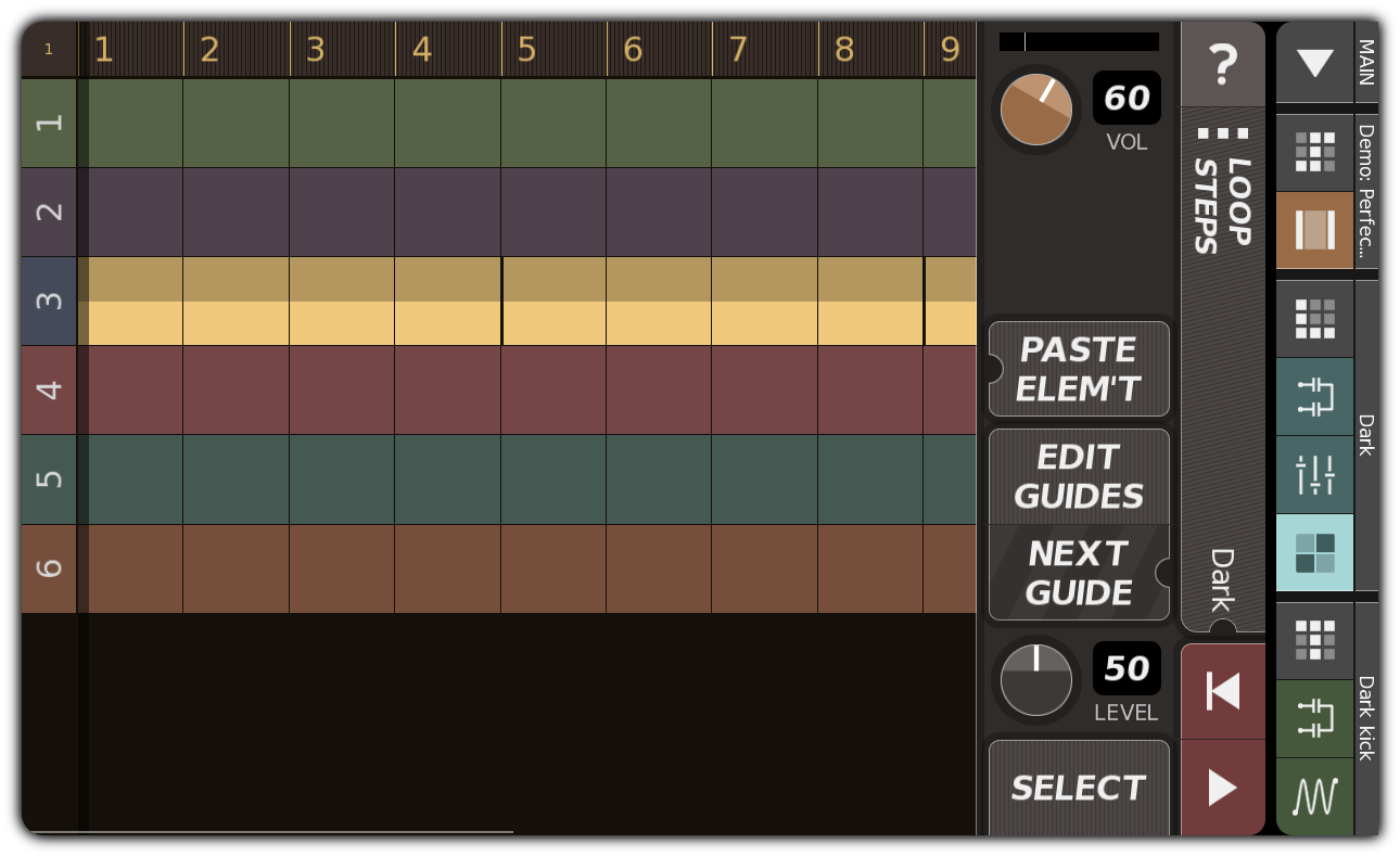 LOOP STEPS dialog with repeated kick pattern